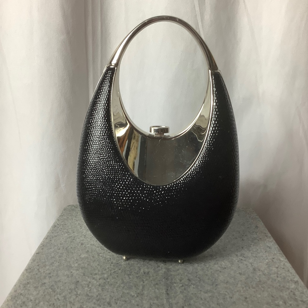 Black Metallic-Accent Mini Oval Handbag NWOT